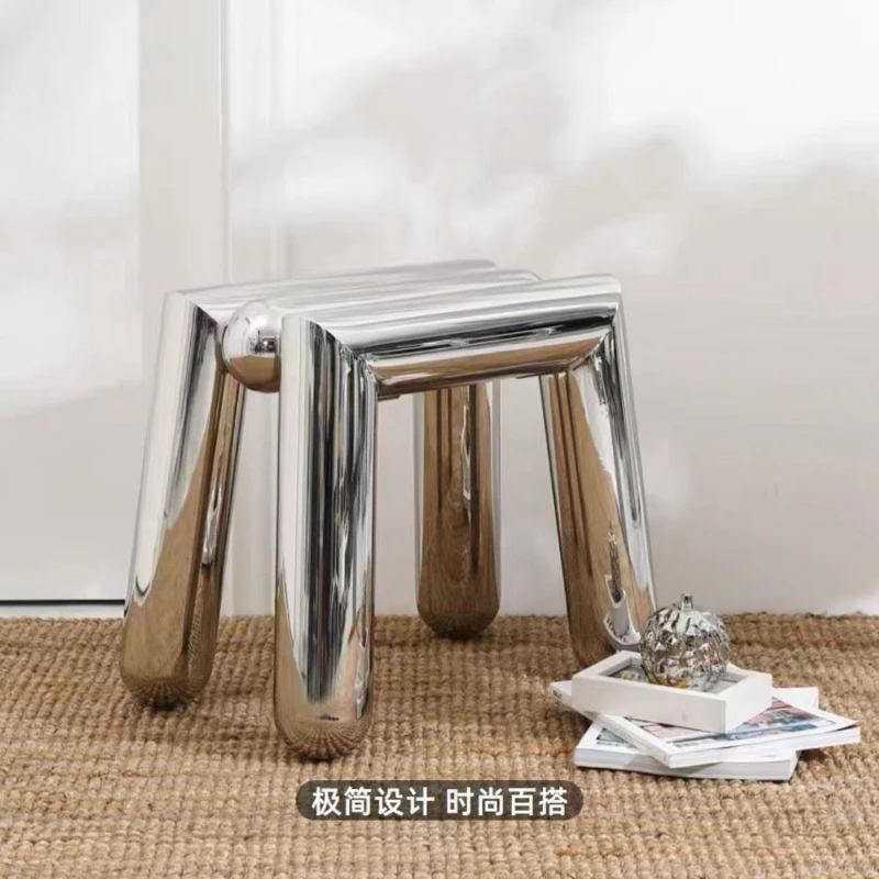 Minimalist Stainless Steel Home Shoe Changing Stool, Living Room Low Stool, Clothing Store Decorative Chair, Display Stool