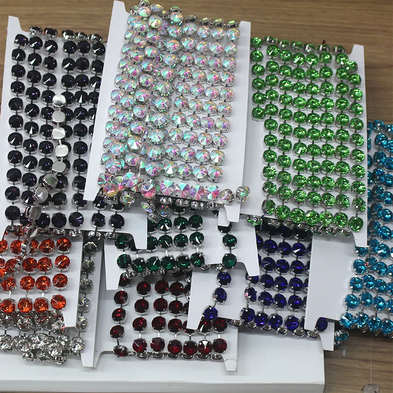 1yard SS40-8mm SS50-10mm Stronggest Thickest Round Crystal Rivolis Chain Link with Super Shine Top Quality Pointback Rhinestones