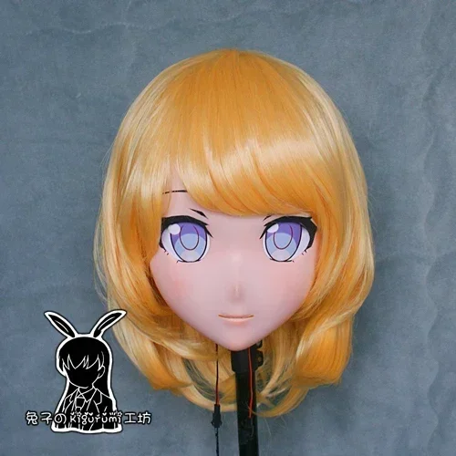 Resin Cross Dressing Pretty Girl Full Head BID Doll Mask Japanese Anime Kigurumi Mask Cosplay with Wig