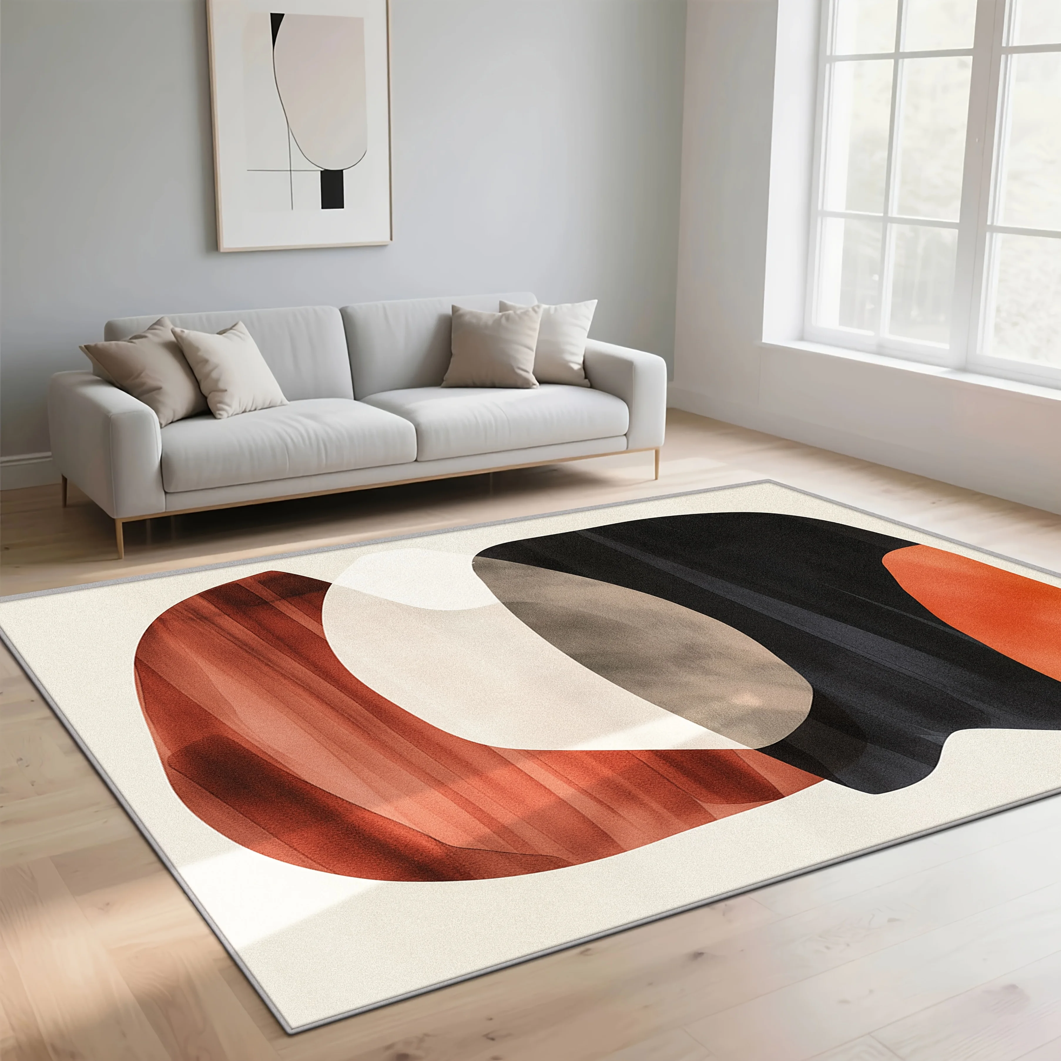 Contemporary Asymmetrical Shape Design Carpet Non Slip Soft Touch Rug For Home Office Dining Room Decoration