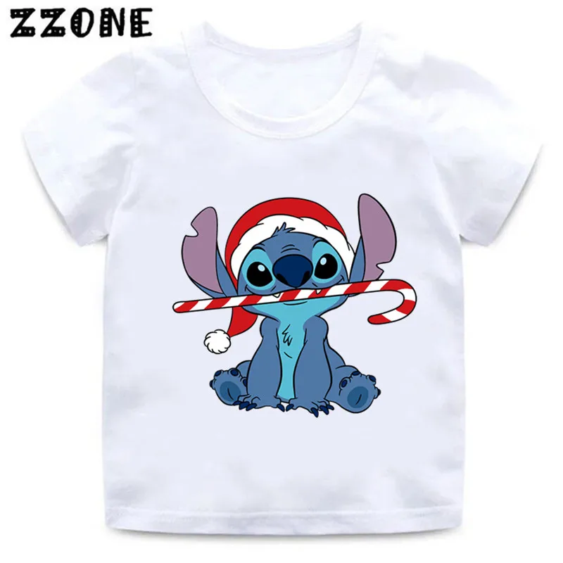 Merry Christmas Lilo & Stitch Santa Print Cartoon Kids T-Shirts Girls Clothes Baby Boys T shirt Summer Children Tops,ooo5830