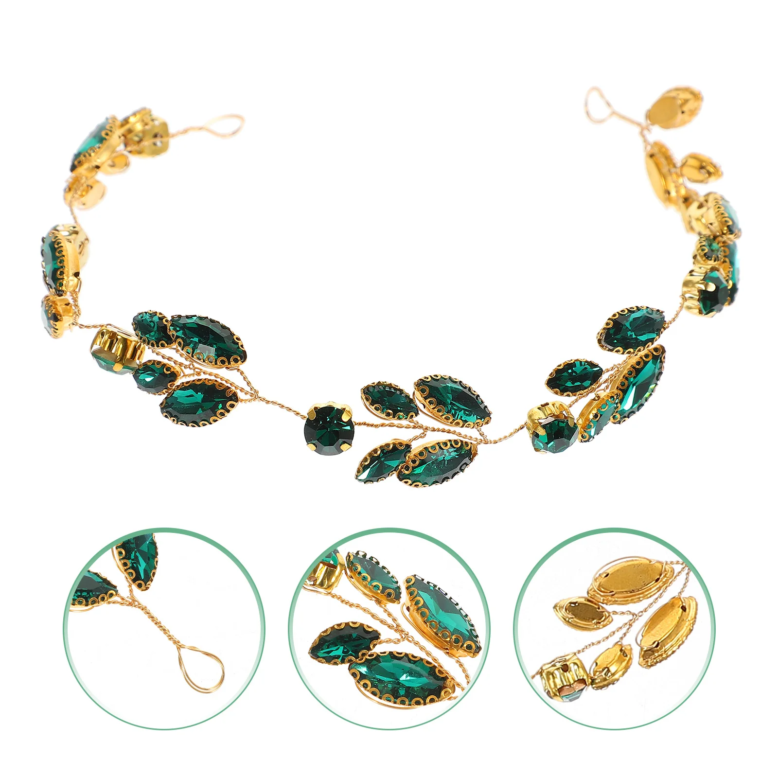 

Green Bridal Hairband Metal Headband Exquisite Wedding Headdress Chain Style Bridal Headpiece for Bride Wedding Hair Accessories