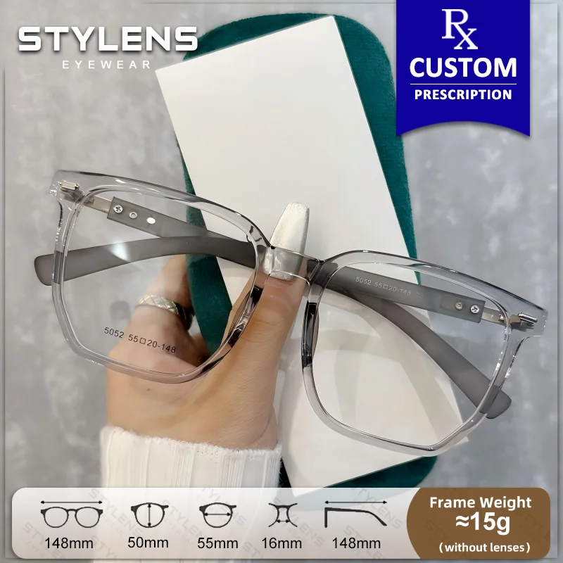 STYLENS Fashion Large Frame Women Photochromic Myopia Optical Glasses Anti Blue Light Progressive Prescription Reading Glasses