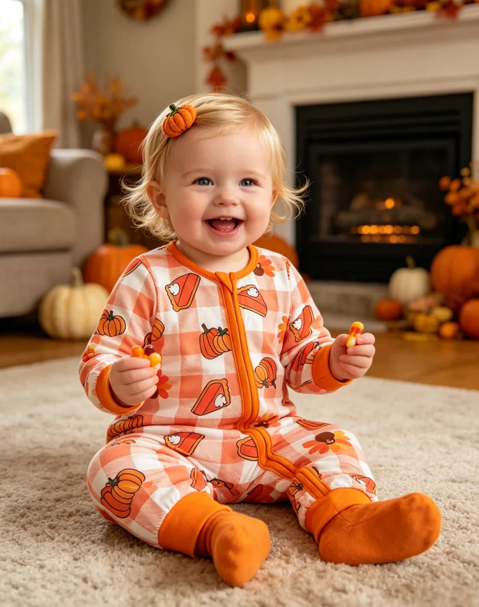 0-2 Years Infant Thanksgiving Bodysuit Plaid Pumpkin Turkey Print Fall Party Baby Romper