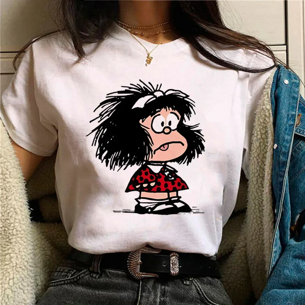 

Футболка Mafalda, женская японская футболка, женская одежда с комиксами, топ Y2k, женская одежда, кавайная одежда