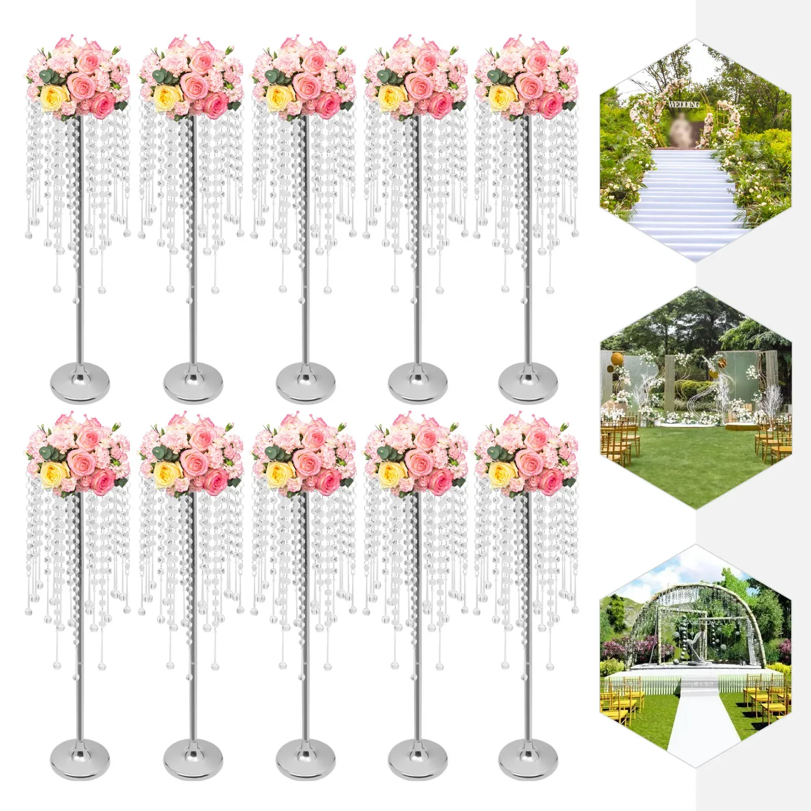 10 Pieces Crystal Table Centerpieces Silver Flower Stand Wedding Party Centerpieces Home Decor