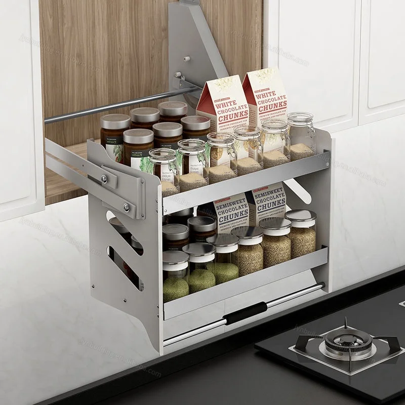 

Stainless Steel Cabinet Lifting Storage Seasoning Rack Kitchen Hanging Cabinet Pull-down Basket Storage Rack