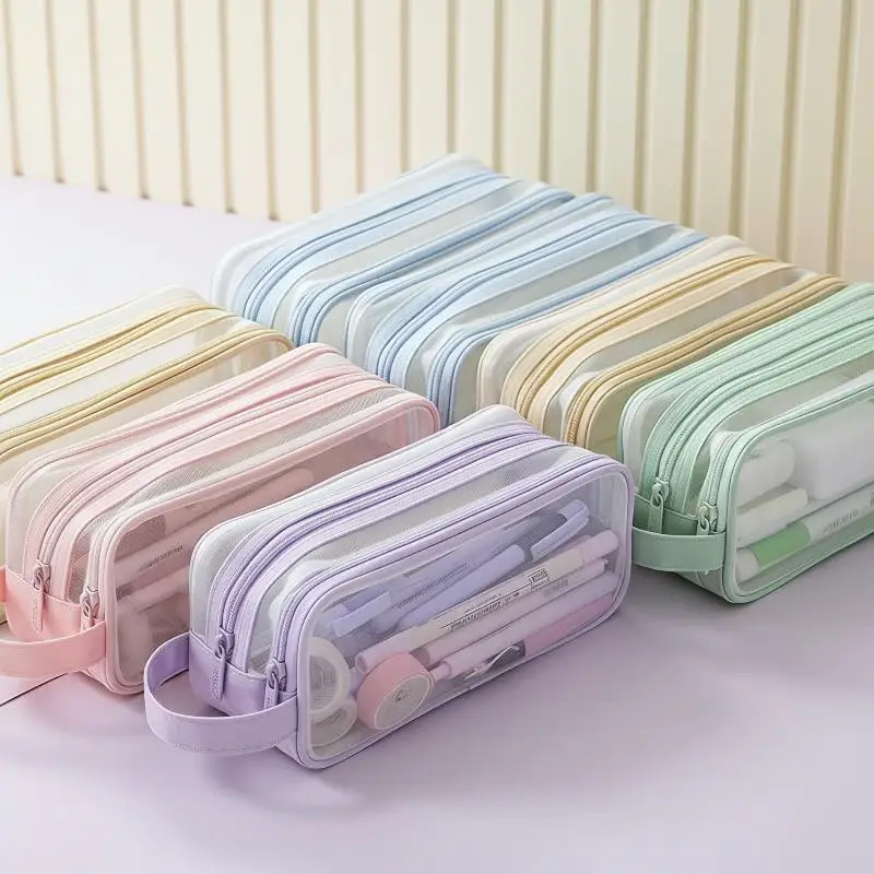 Pencil Case Large Capacity Transparent Multicolor BPA Free Stationery Bag for Kids Students School Exam Supplies