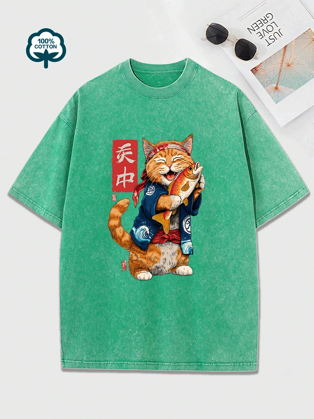 

Harajuku Cat Prints Washed T-Shirts Women Cotton Oversize Tops Distressed O-Neck Comfortable Streetwear Summer Woman Clothes
