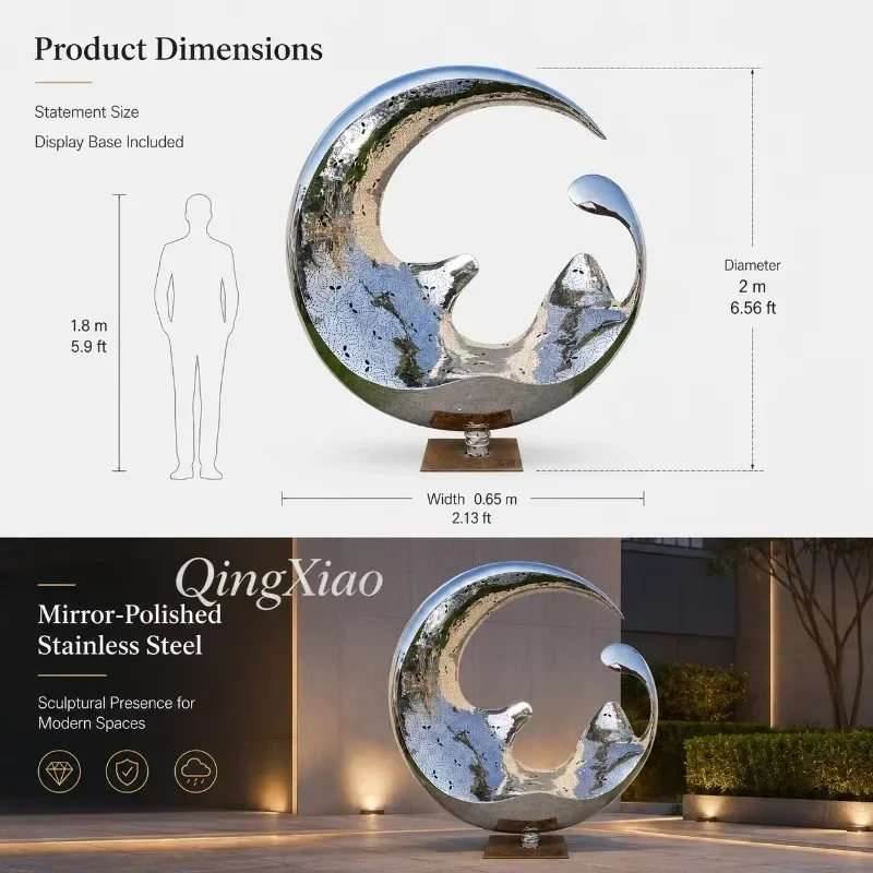 #Outdoor Mirror Polished Stainless Steel WaveSculpture Large Metal Abstract Sculpture Custom Size Garden Square Hotel Decoration