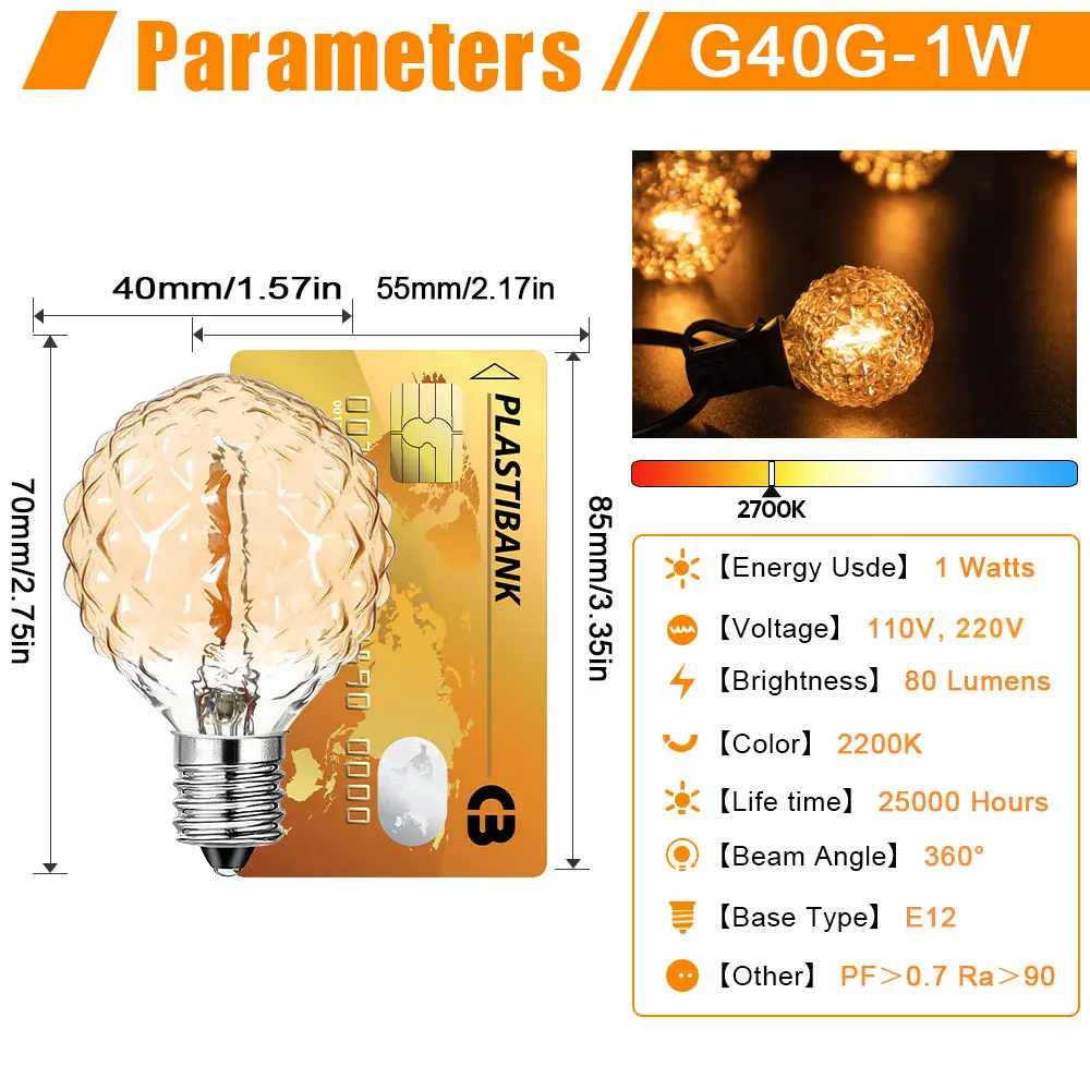 Low Watt LED Edison Light Bulb 1W E12 Amber Globe Decorative Small Bulbs 2200K Warm White Night Bulbs for Indoor or Outdoor