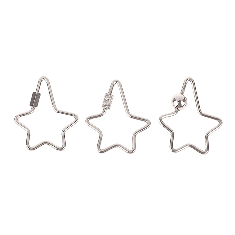 Creative Stainless Steel Star Hexagon Carved Screw Lock Hook Carabiner Keychain Jewelry DIY Clasp