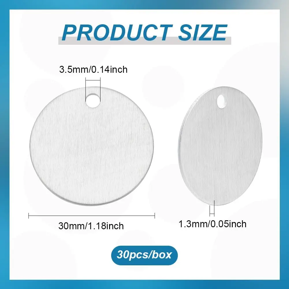 30 Pack 1.2 (30mm) RoundStamping Blanks Aluminum Blank Pendants with Storage Box for Necklace Bracelet Dog Tags Making and