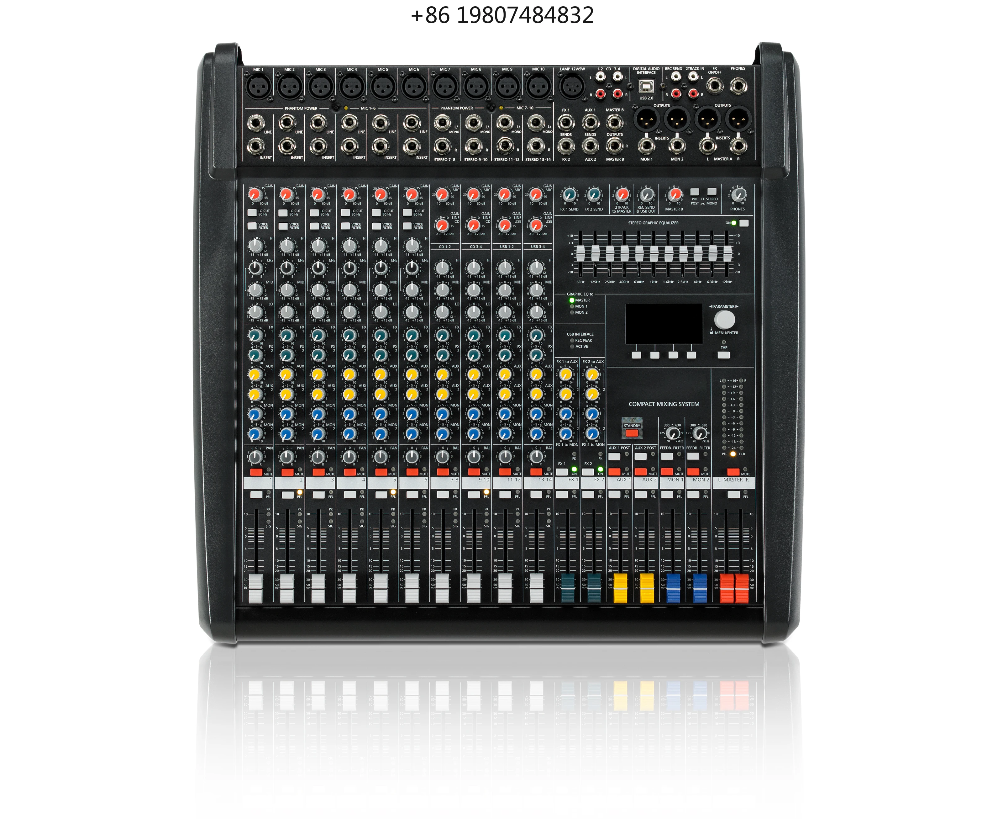 

Effects EQ USB Interface for PA Speaker Live Stage Sound System Professional Audio 10 Channel Compact Mixer with Dual