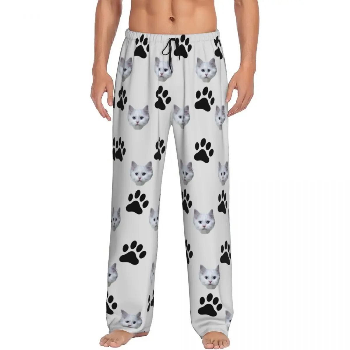 

Custom Print Personalized Pet Cat Face Pajamas Pajama Pants for Men Sleep Sleepwear Bottoms with Pockets
