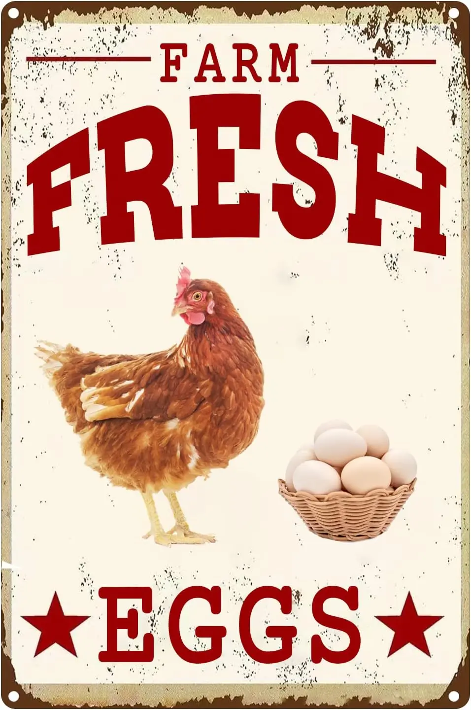 Retro Vintage Metal Tin Signs - Farm Fresh Eggs - Funny Chicken Kitchen Farmhouse Store Market Country Farm Barn Supermarket Out