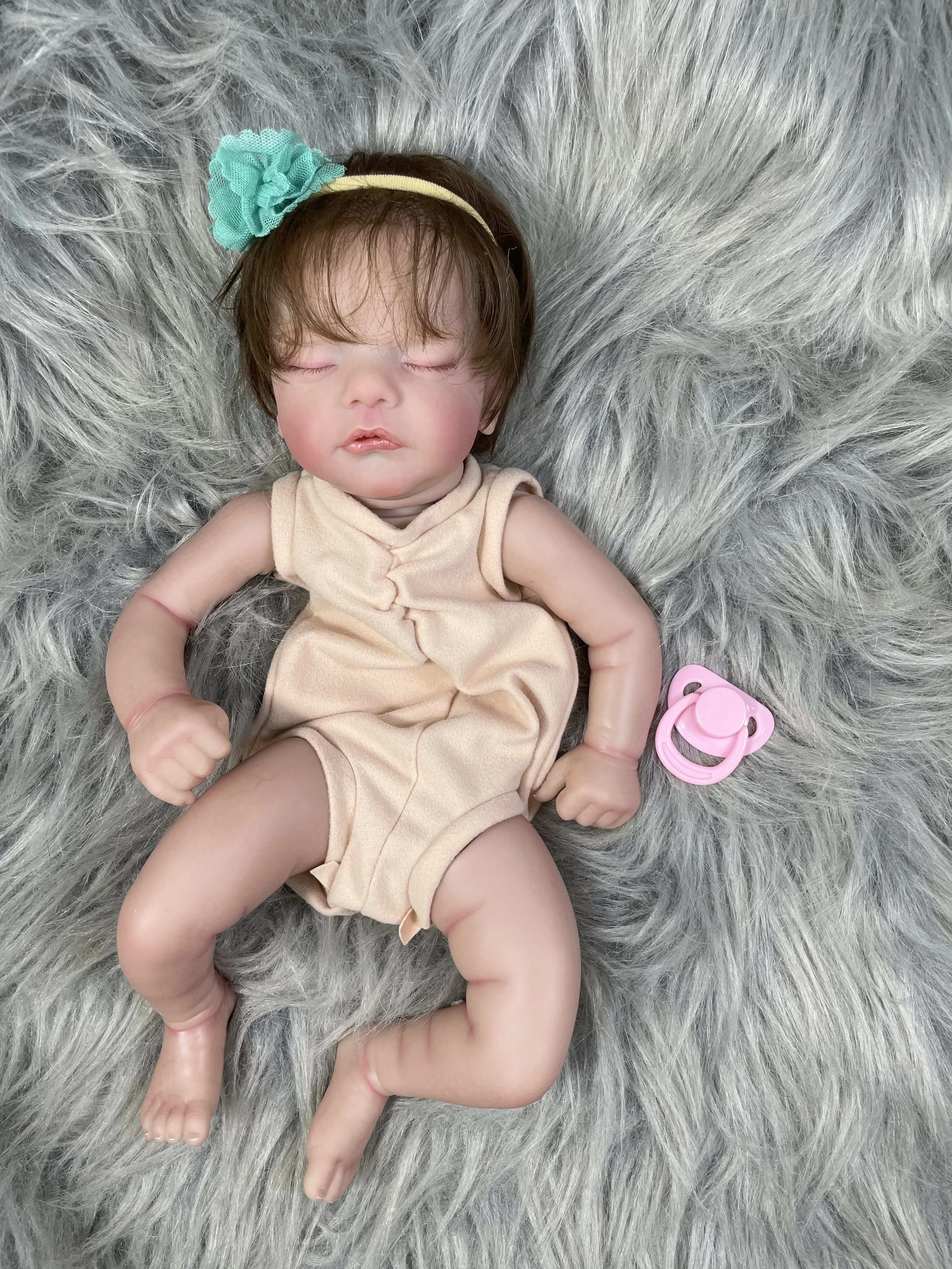 19 Inch Already Painted Reborn Doll Kits Sam With Hair Transplant Lifelike 3D Painted Skin Visible Veins Handmade Mold