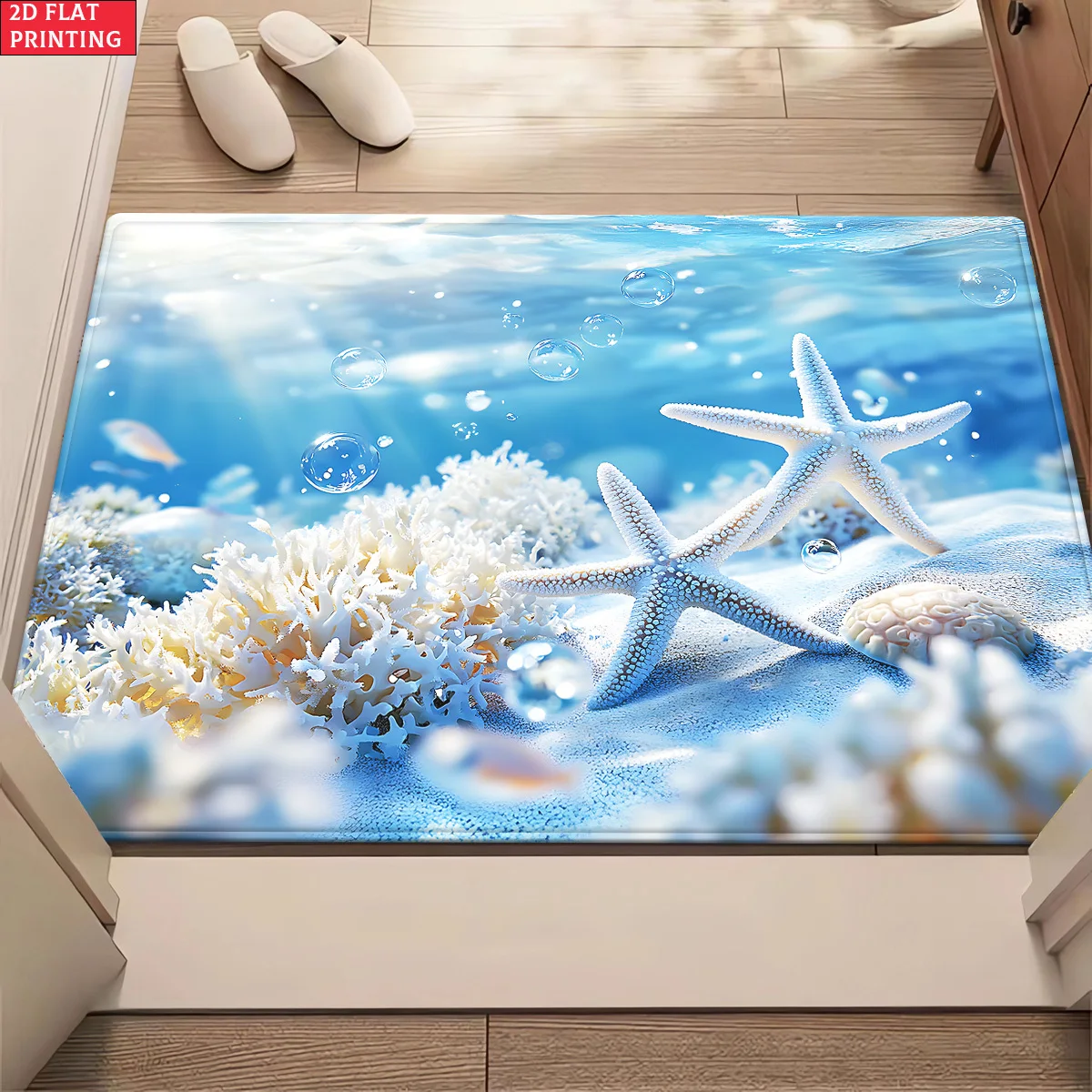 3D Underwater Starfish Coral Bubbles Floor Mat Flannel Rug 3D Printed Carpet Home Decor Living Room Rug Anti slip Washable