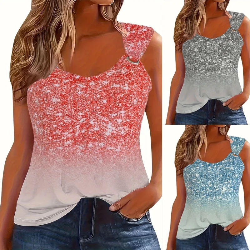 

2024 Summer New Faion adient Color Print Casual Knitted Vest Women's Svel Top Thin Fabric Trendy Meki