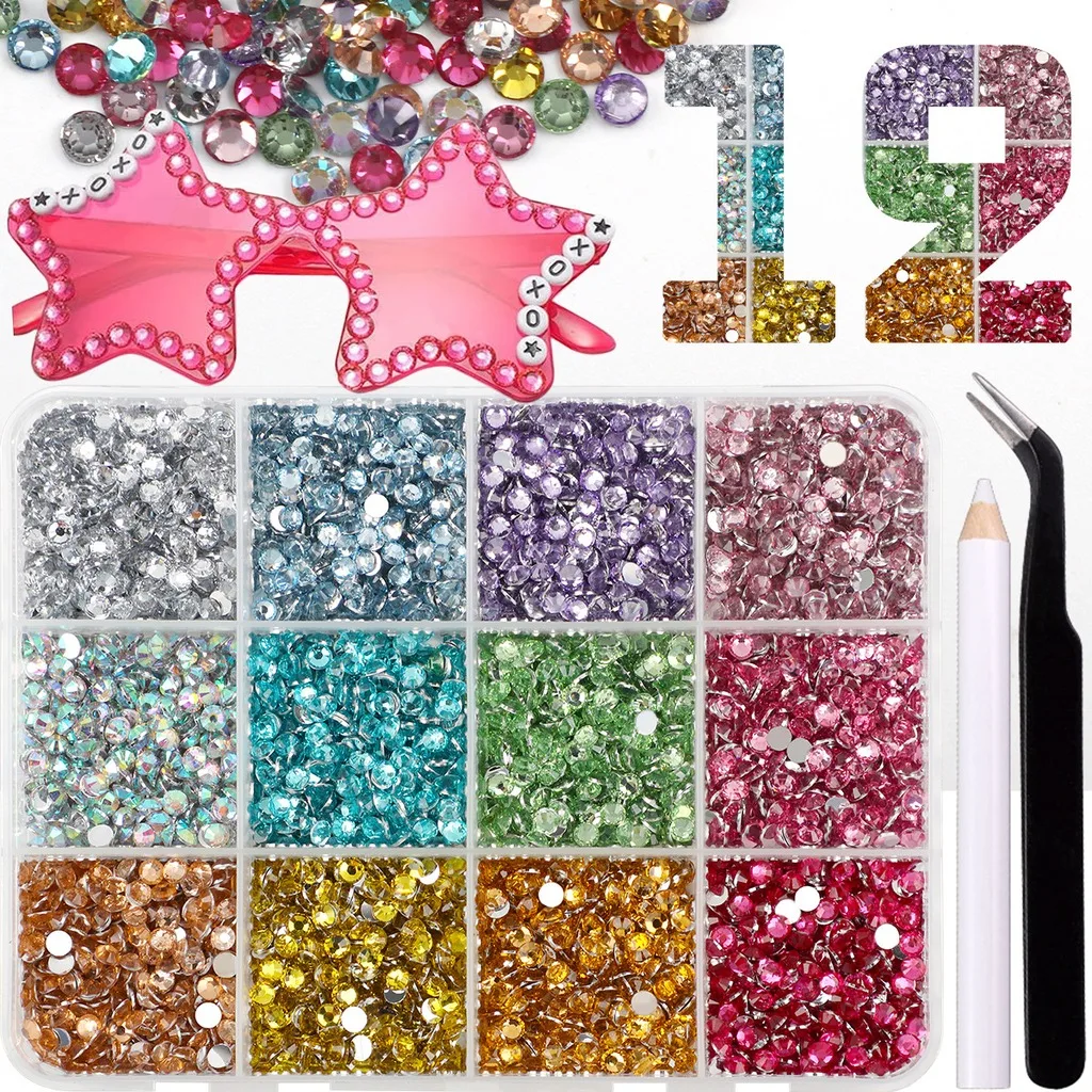 12 Grids 3mm Shiny AB Resin Rhinestones Bedazzling Kit Multicolor Crystal Bedazzled Kit For Diy Art Crafts Nail Kit Phone Case