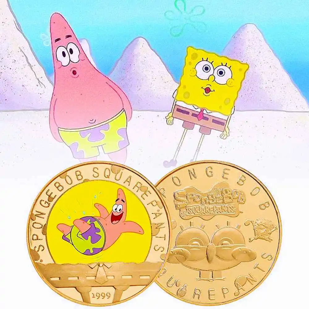 SpongeBob Toys Metal SpongeBob Coin Tcg Patrick Star Anime Commemorative Coins Collectibles Cartoon Medal Kids Toys Gifts Badge