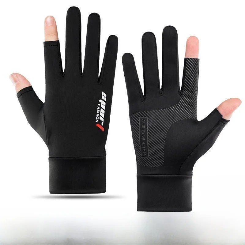 メンズ夏用アイスシルク薄手運転用日焼け止め手袋アウトドアサイクリング釣りハーフフィンガー通気性軽量タッチスクリーン対応グローブ