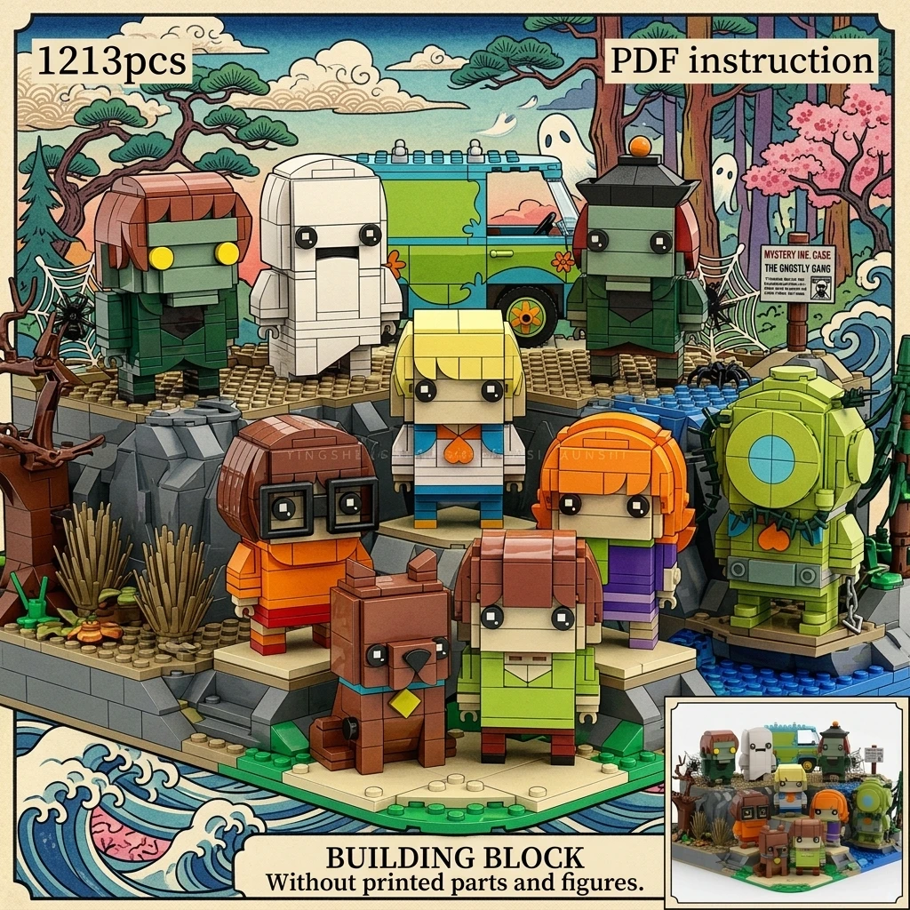 Building Blocks MOC Classic Mystery Cartoon Squad Cube Figures Retro Detective Dog Monster Hunter Team Display Adult Brick Set