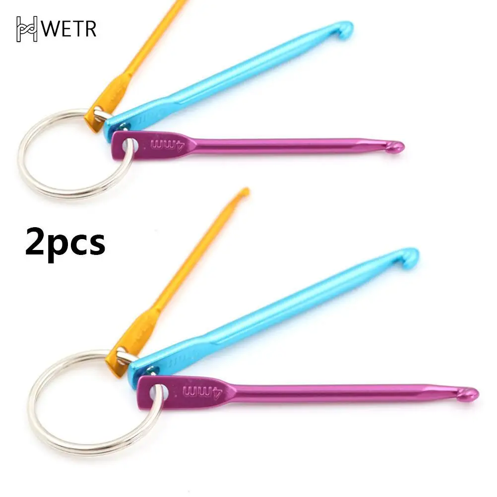 6pcs/2set  3 Sizes In 1 Set Keychain Hooks, DIY Multicolour Crafts Knitting Needles Mini Aluminum Crochet Hook Key Ring