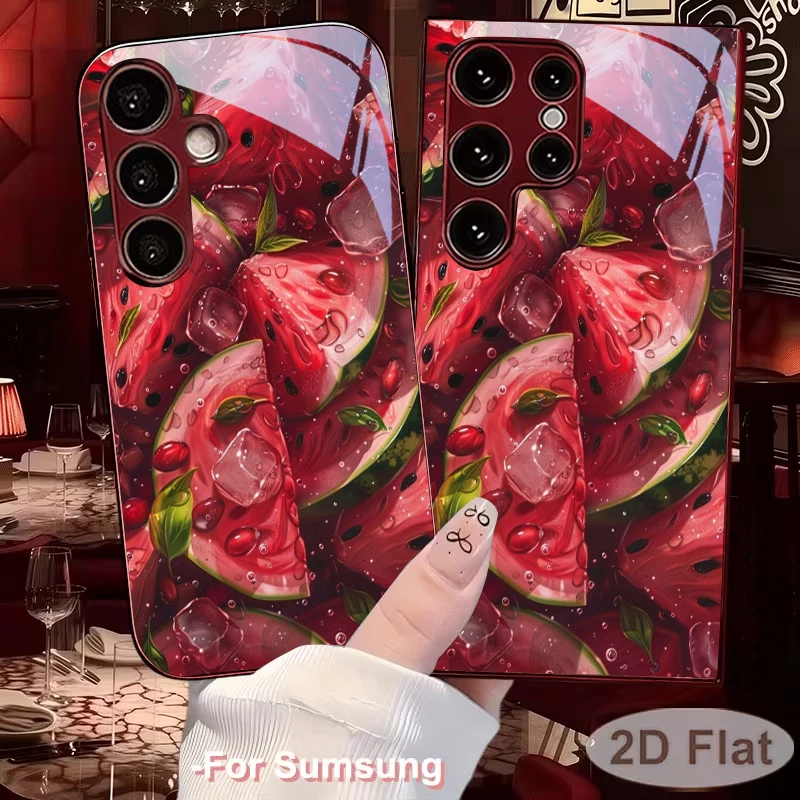Fresh Watermelon Electroplated Wine Red Phone Case For Samsung Galaxy S26 Ultra S25 Edge S24 FE S23 Plus S22 S25Plus Glass Cover