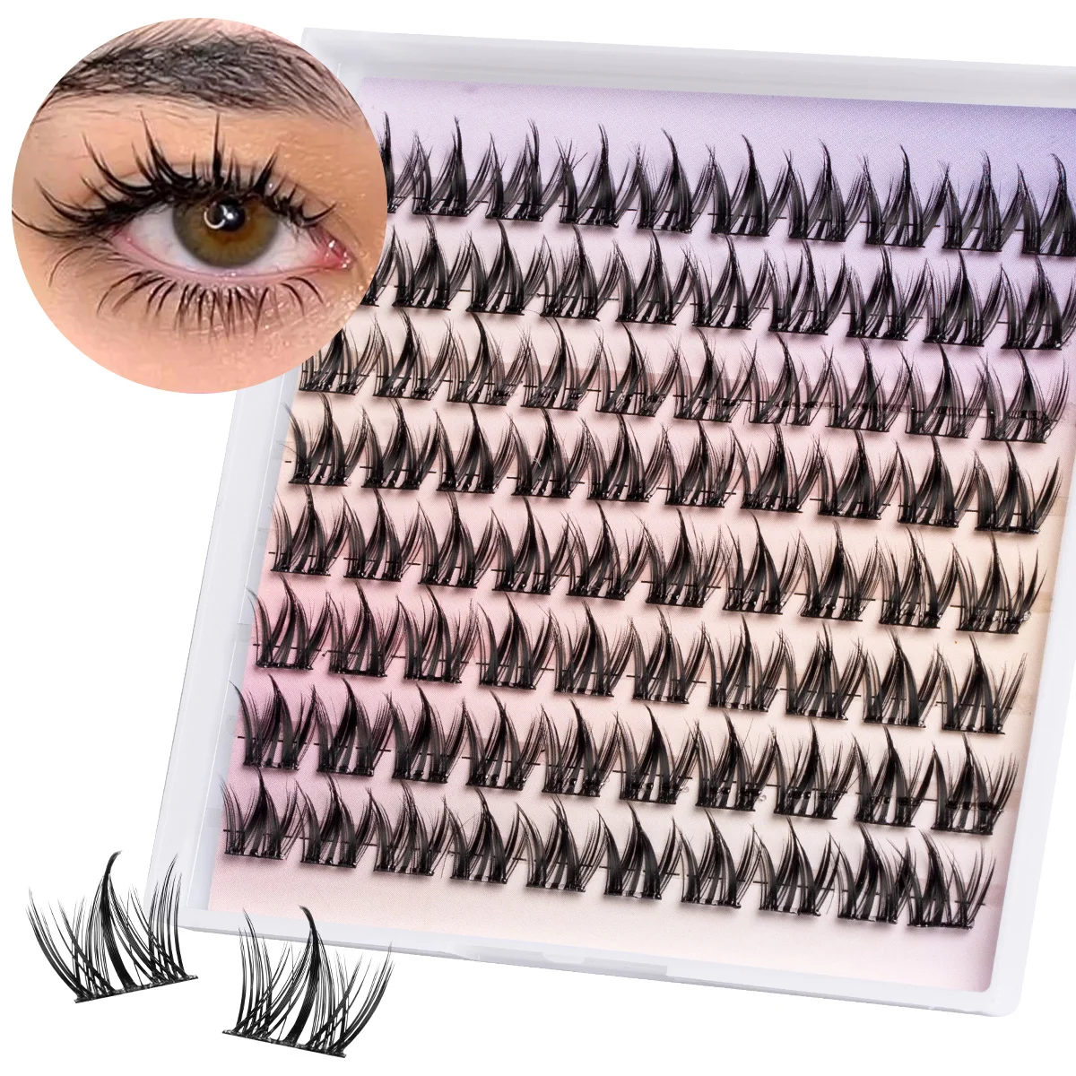 Zestaw do przedłużania rzęs Manga Lash Clusters Natural 80 szt. Zestaw do przedłużania rzęs Wispy Fairy, pojedyncze rzęsy z klejem i pęsetą.