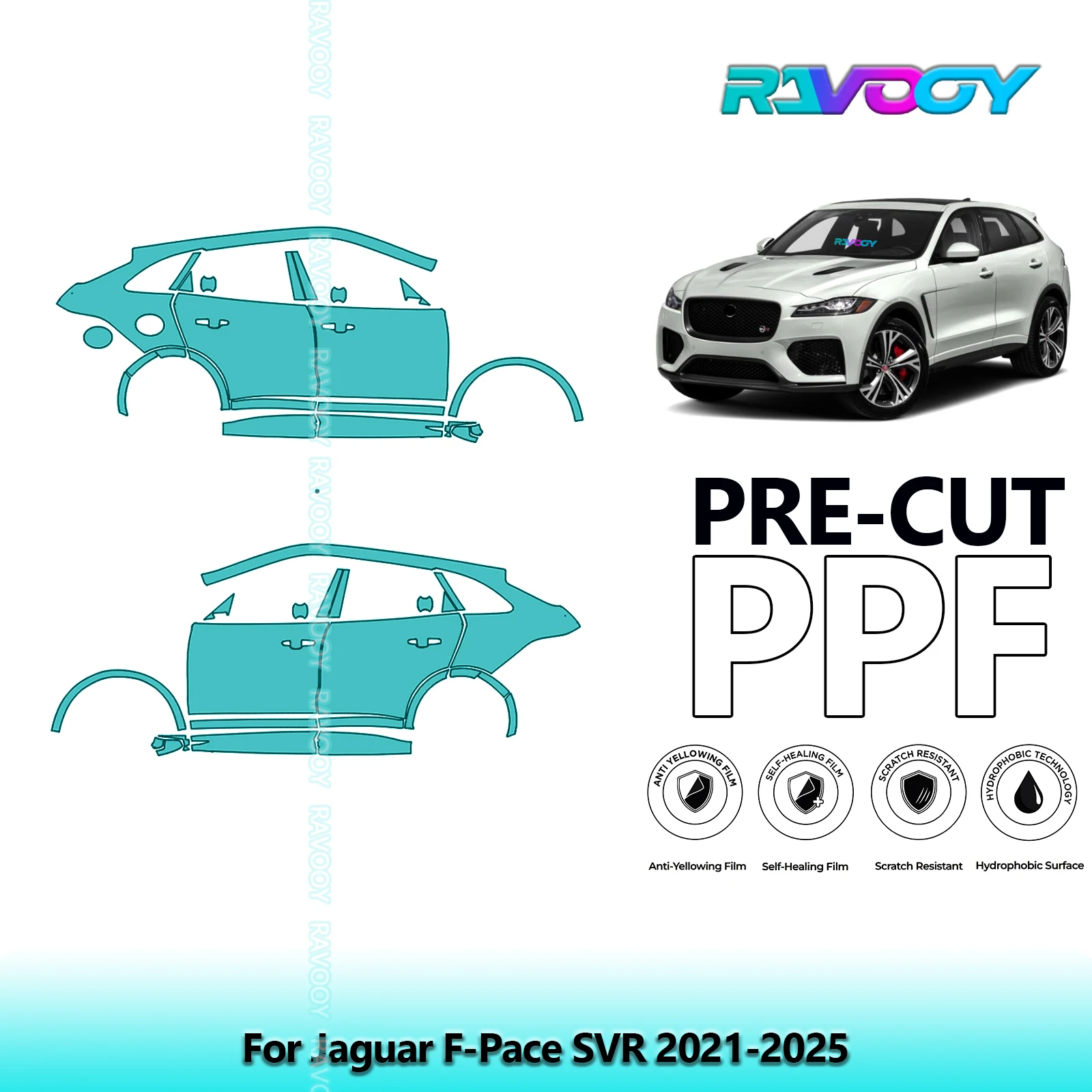 

For Jaguar F-Pace SVR 2021-2025 8.5mil Clear Matte Pre-Cut PPF Door & A/B Pillar Kit TPU Paint Protection Film Set