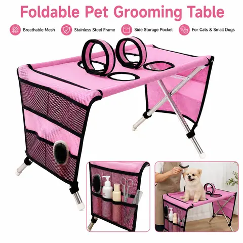 Table de toilettage portable pour animaux de compagnie, station de bain pliable pour chiens, banc de travail pour soins des chats, hauteur réglable, outil de coupe de poils et de coupe d'ongles
