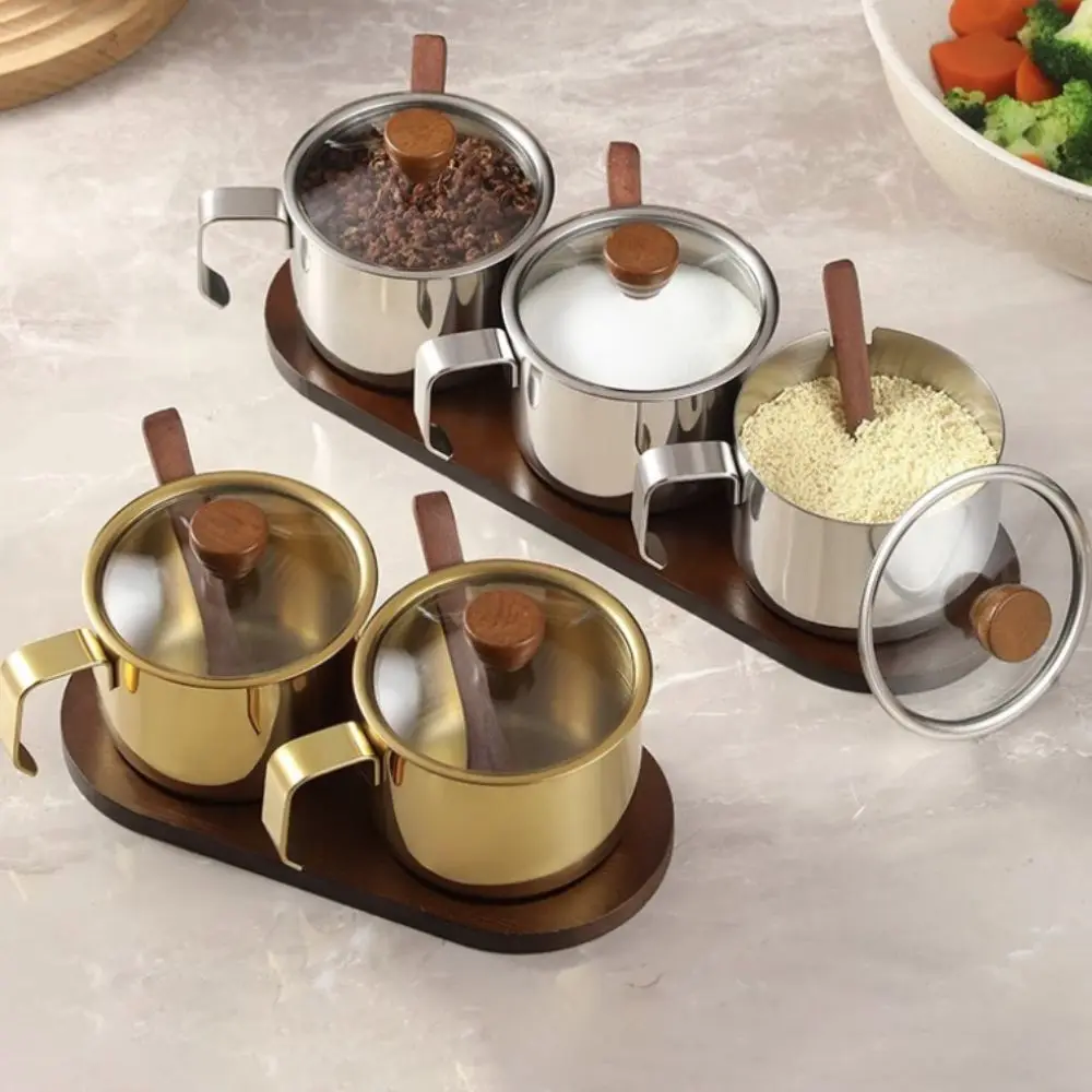 

Набор герметичных банок для специй из нержавеющей стали с прозрачной крышкой, органайзер для приправ, защита от запаха, с ложкой и поддоном