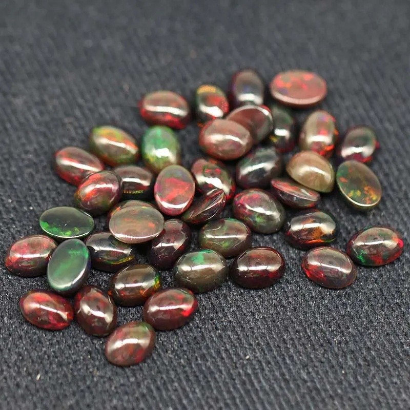 Wish Hot-selling, Natural Black Opal/opal, Egg-shaped Flat Bottom Plain Surface, Strong Fire Color Inlay
