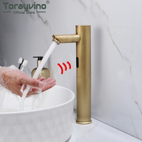 Torayvino Antique Brass Bathroom Faucet Deck Mounted Automatic Sensor Faucets Sink Mixer Crane Water Tap Hot and Cold Torneira