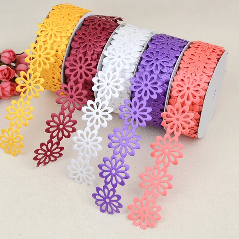 12 Colors Big Sun Flower Embossed Lace Barcode DIY Hat Headwear Backpack Bouquet Gift Box Bow Ribbon Christmas Holiday Ornament