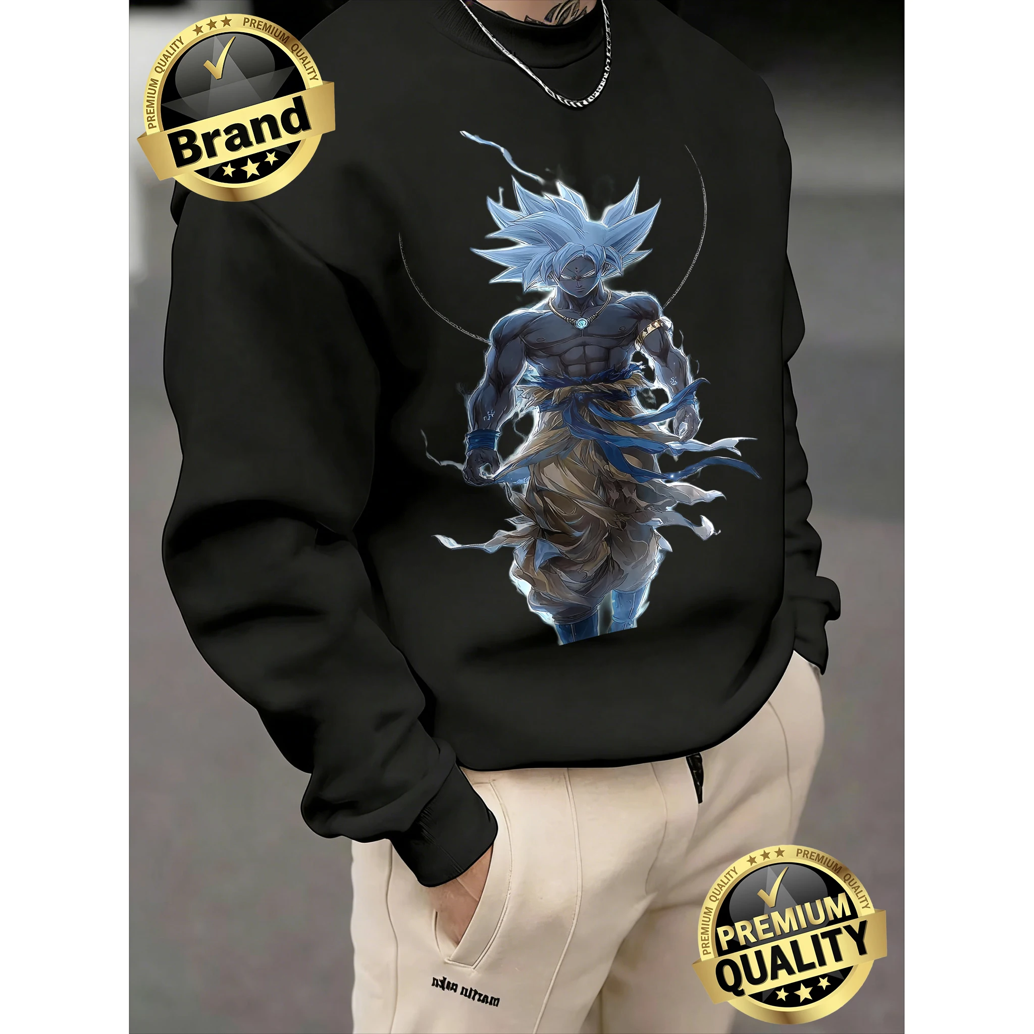 2026 Frühling Herbst Dragon Ball Super Goku Ultra Instinct Print 100% Baumwolle Rundhals-Sweatshirt Herren Oversized Unisex Top Locker Geschnitten