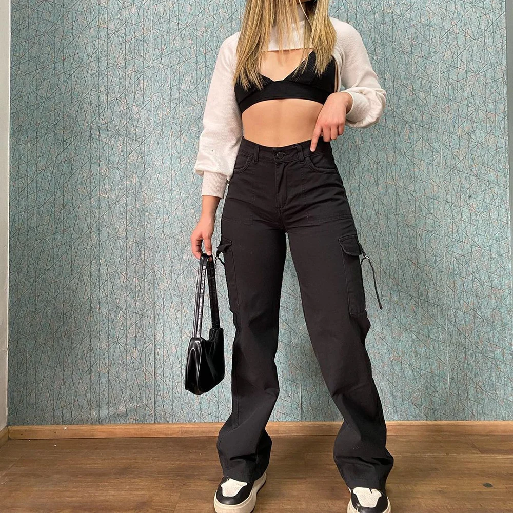 Wide Leg Pants Women 2023 Fashion Straight Legged Trousers Multi Pocket Casual Loose Overalls Ins Style Jogger Jeans Cool Girl