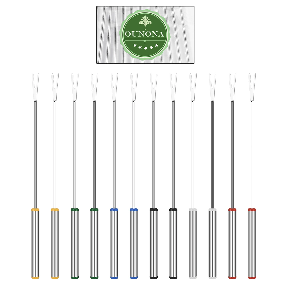 

12pcs Stainless Steel Fondue Forks 24cm Heat Insulating Handles Ideal Chocolate Cheese Fondue Camping Picnic BBQ Fruit Food
