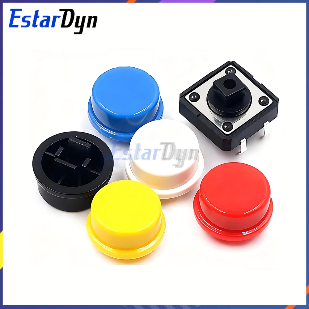 25PCS Tactile Push Button Switch Kit, 12x12mm Momentary Micro Switch with Assorted Color Caps for Arduino Raspberry Pi DIY