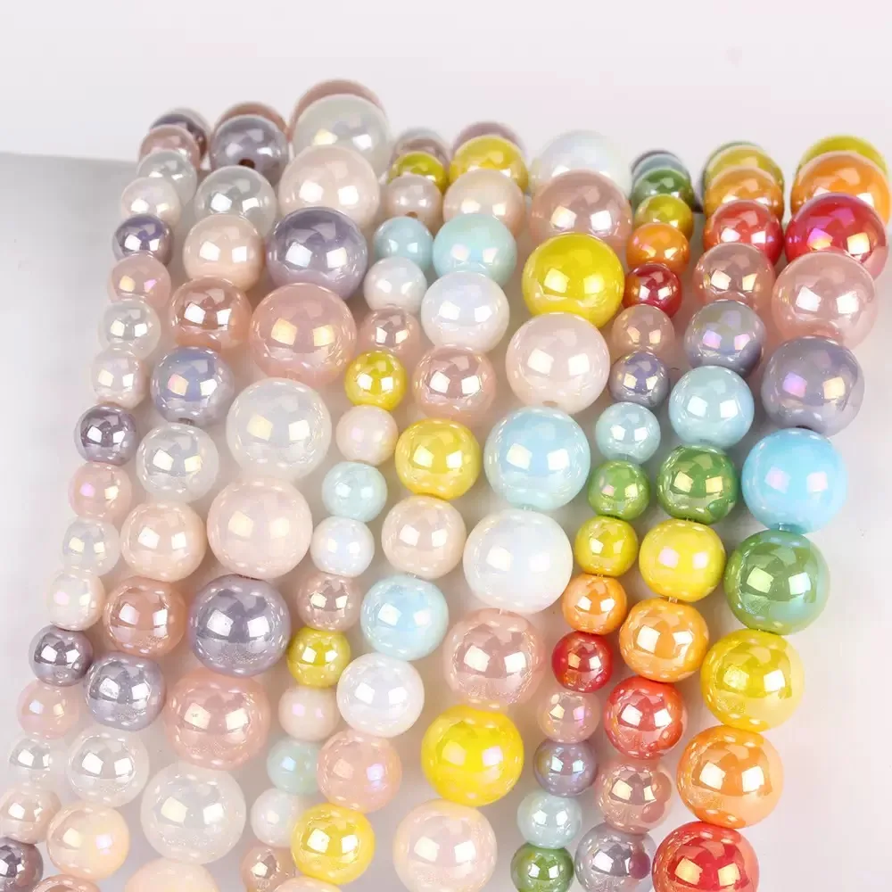 

6/8mm Candy Color Shiny Spacer Loose Glass Beads Imitation Pearl Round Beads For Jewelry Making Diy Necklace Bracelet Accessorie