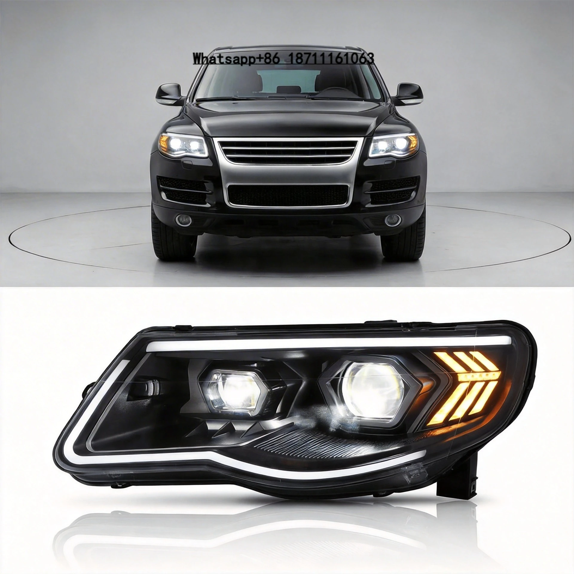 Premium Upgraded LED Headlights Assembly for  Touareg 7L 2007-2010 - L-Shaped DRL Plug & Play