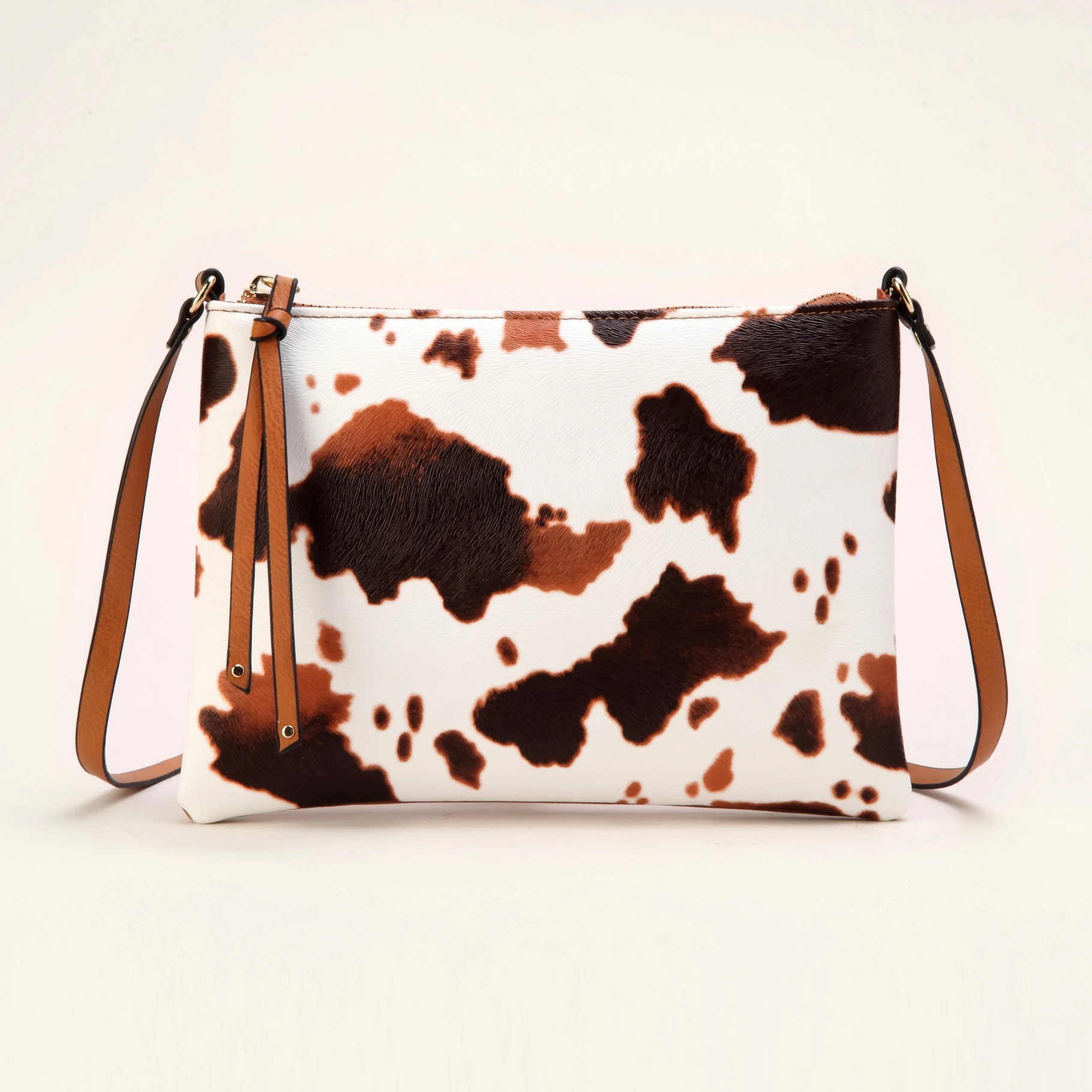 Small Cow Pattern Crossbody Bags For Women, PU Leather Textured Bag Purse, Classic Versatile Fashion Shoulder Bag