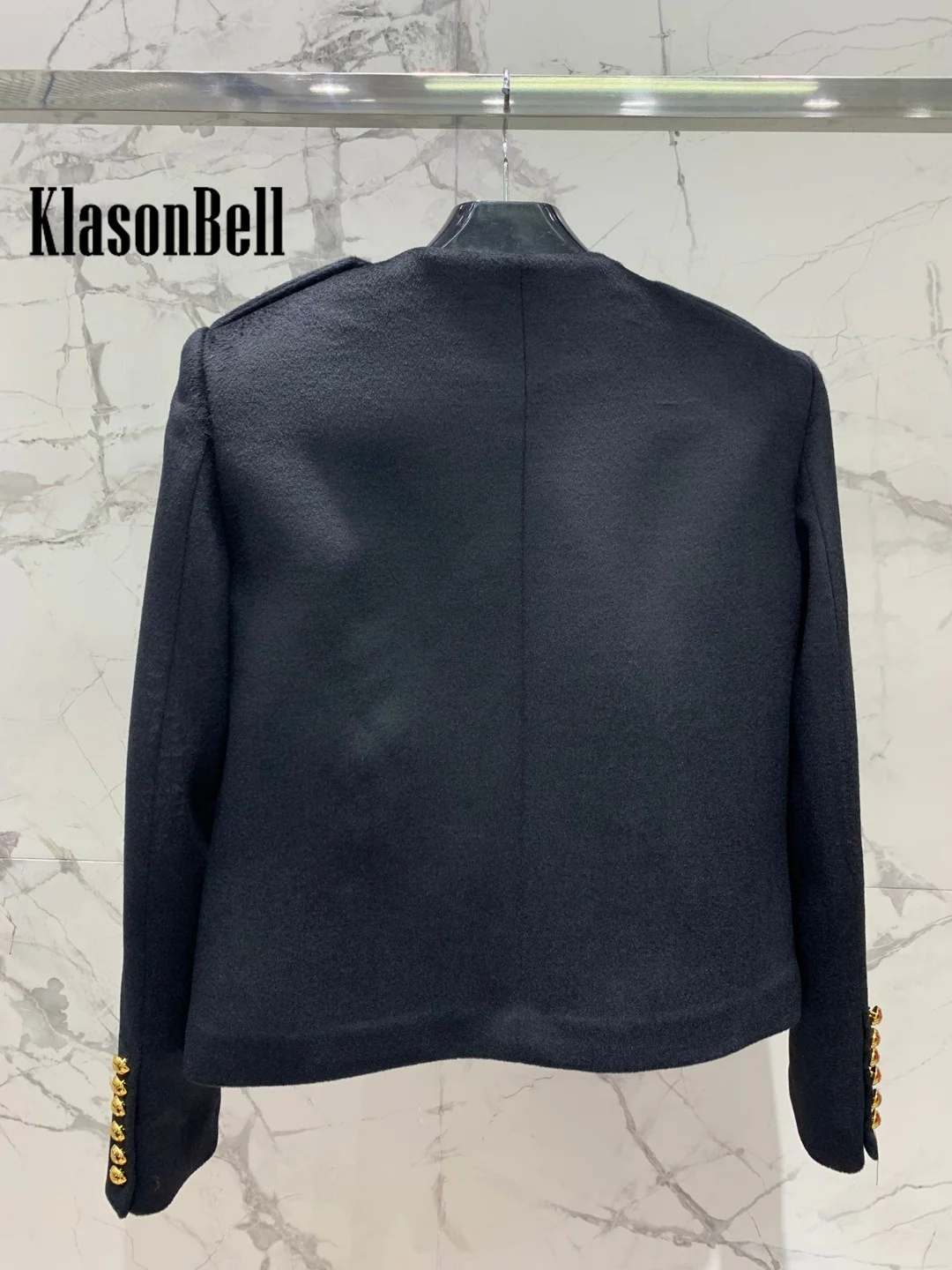 8.4 KlasonBell Women Clothes Vintage Epaulet Wool Jacket Letter Gold Button Single Breasted Design Short Casual Outerwear