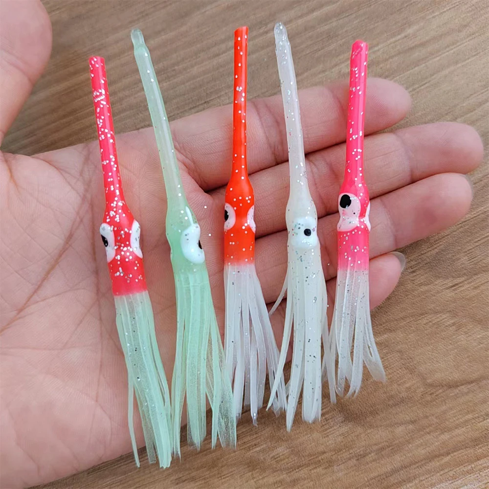 Elllv 10/20pcs 8.5cm/1g Long Mouth Soft Squid Skirts Luminous Octopus Lure for Sabiki Rigs Saltwater Kabura Fishing Jig Skirts