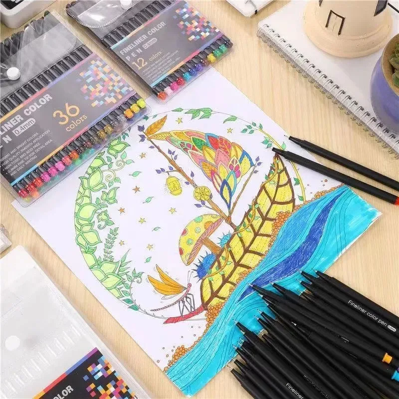 Großer Verkauf 12 Stück Fin eliner Farb stift Set Tinte farbig 0,4mm Liner Pinsel Mikron für Kaligraphie Graffiti Kunst Marker Bleistift Zeichnung