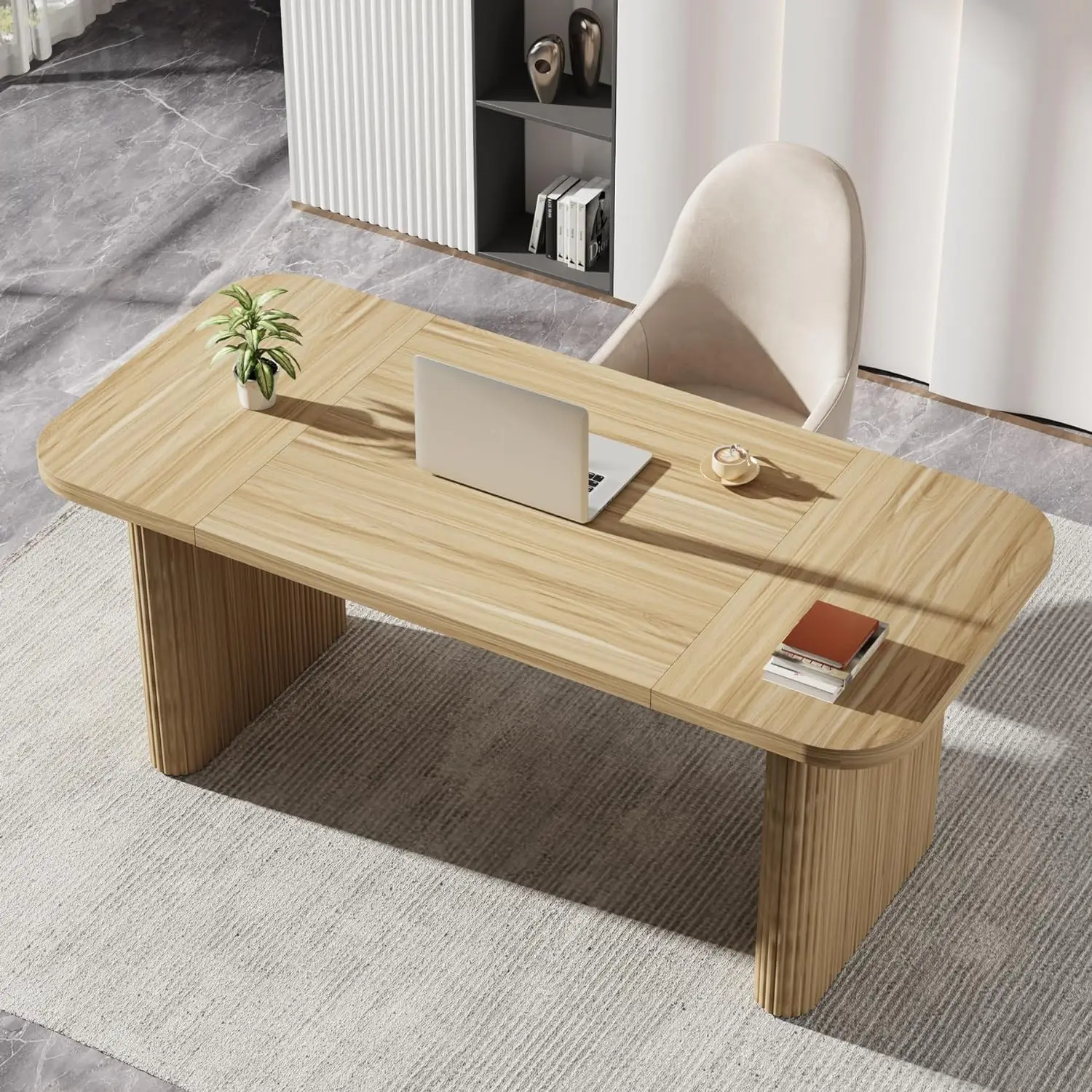 Tribesigns-escritorio ejecutivo de 62 ", escritorio de oficina para ordenador grande con doble Pedestal, estilo Simple moderno, rectángulo superior de madera Natural