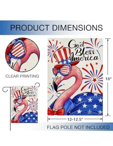 God Bless America Flamingo July 4th Patriotic Garden Flag Double Sided, 12x18 VVL YYX EEZ