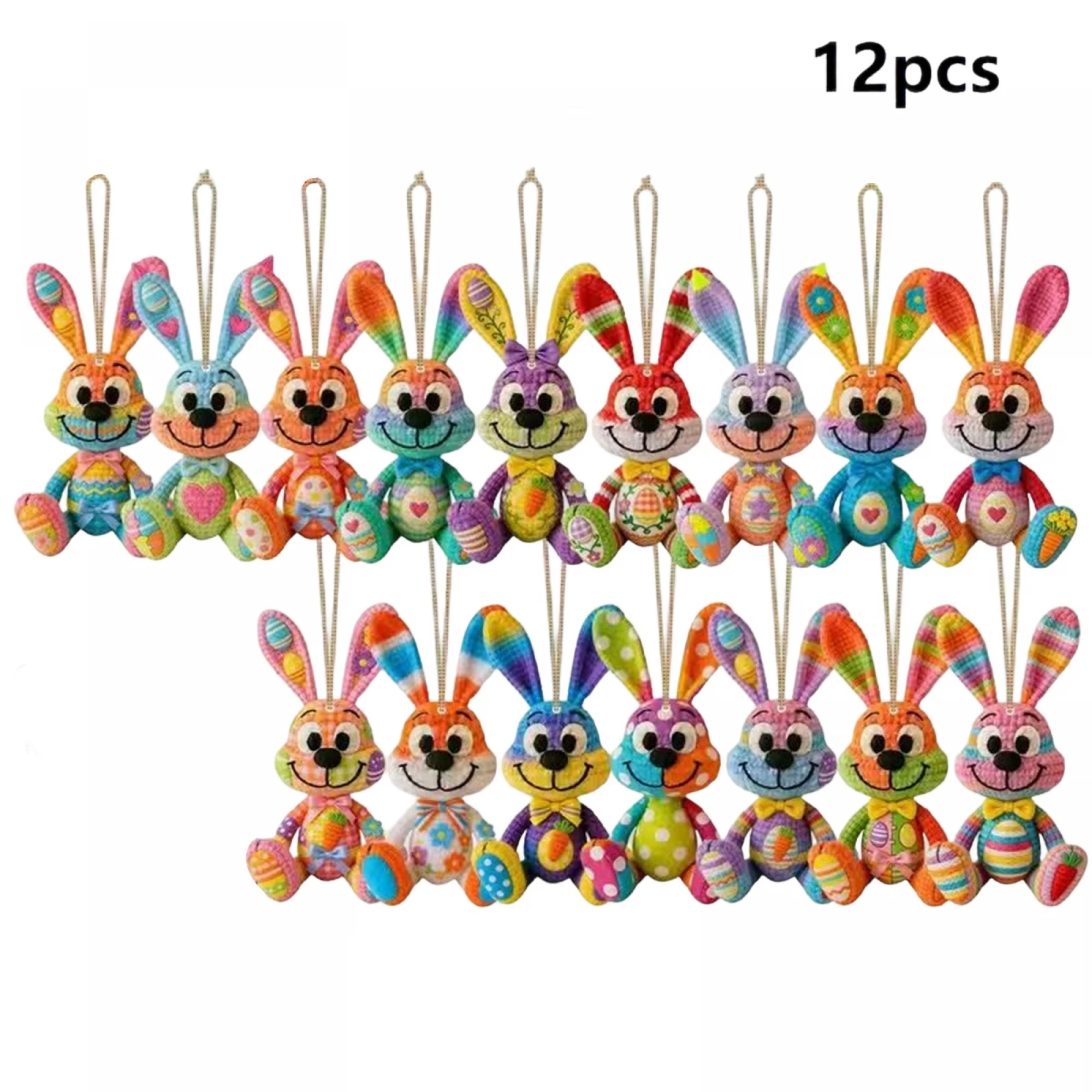 16PCS Easter Wooden Bunny Tree Ornaments Spring Tree Hanging Decoration with Rope for Home Kitchen