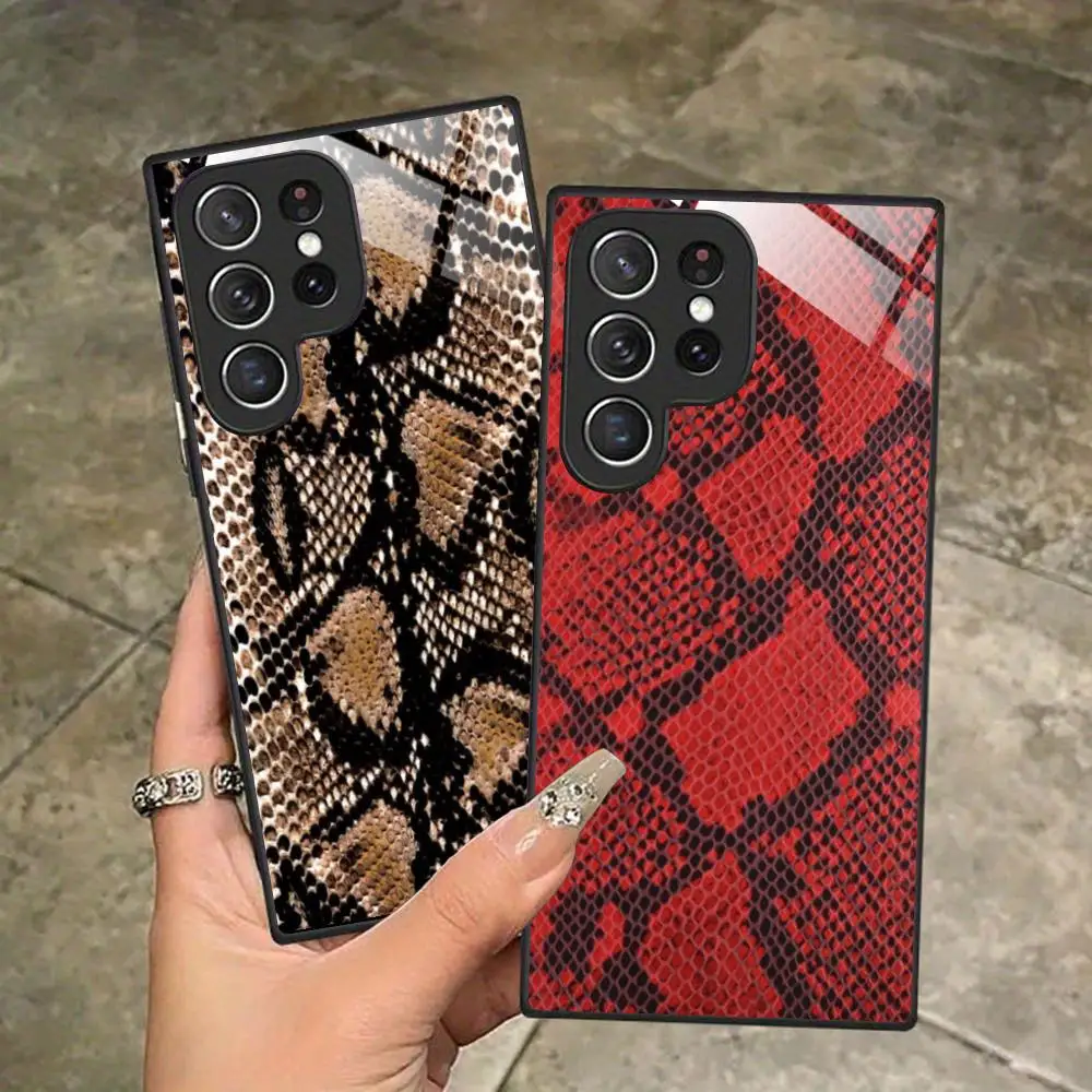 Luxury Snake Skin Texture Phone Case for Samsung Galaxy A56 55 54 53 52 51 36 35 34 23 16 15 5G Glass Protective Cover